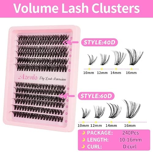 Azenlo Lash Extensions 40D+60D Cluster 240pcs DIY Lash Clusters 10-16mm Eyelash Clusters Individual Think Band Lash Kit (40D+60D Kit) thumbnail 4