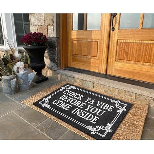HLFMVWE Indoor Door Mat Welcome Mats for Front Door Outdoor Entry Black Doormat, Check Ya Vibe Before You Come Inside This House Doormat, Non Slip Rubber Farmhouse Mats 36" x 24" thumbnail 6