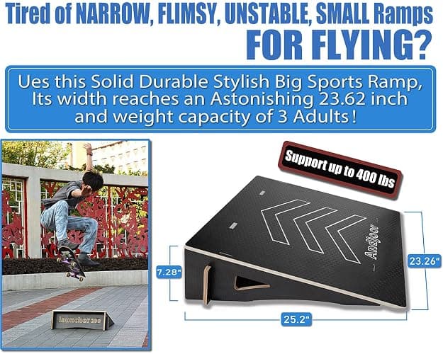 Andjoor Kids Jumping Ramp for Skateboard, Bike, Scooter, BMX, RC Car and Dirt Bike, 25.2 in, Black thumbnail 3