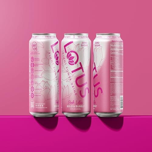 Pink Lotus Plant Power Drink™ | Sugar Free, Low Calorie | 160 mg Natural Caffeine from Green Coffee Bean | Plant-Based Ingredients | Zero Sugar | 10 Calories | 12 oz Cans | 12 Count thumbnail 3