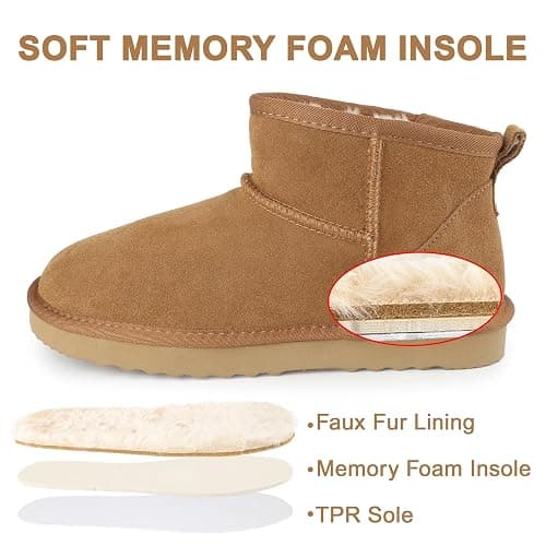 riemot Classic Ankle Boots for Women Genui|ne Suede Faux Fur Lining Memory Foam Insoles Winter Mini Snow Boot Outdoor Lightweight Non-Slip Thermal Shoes Cozy Warm Slip On Booties Chestnut US 6-11 thumbnail 8