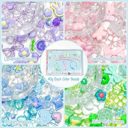 JoyJellies Bracelet Making Kit Assorted Acrylic Beads, 4 Colors Charms Keychain Making Kit with String Key Ring Clips Bow Heart Cute Beads for Bracelets Arts and Crafts Jewelry Making Kits thumbnail 6