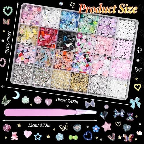 3D Nail Charms and Gems Mix Styles Butterfly Flower Bow Heart Colorful Assorted Nail Art Charm for Acrylic Nails Design, Pearls Nails Charms with Rhinestones Tiny Beads with Tweezers thumbnail 5