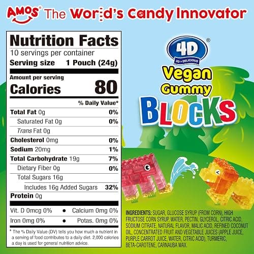 AMOS 4D Vegan Gummy Blocks Candy – Assorted Fruit Flavors, Made with Real Juice, Fun-to-Build Edible Blocks, Fat-Free, (8.47 oz Pack of 1) thumbnail 2