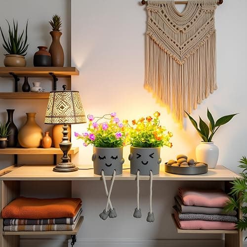 Cute Fake Plants, Flower Pots with String Lights, Fake Plants Artificial For Desk Décor, Office Decor for Women, Shelf Decor for Gift, Bathroom Small Plants Decoration, Mini Plants Window Sill Decor thumbnail 4