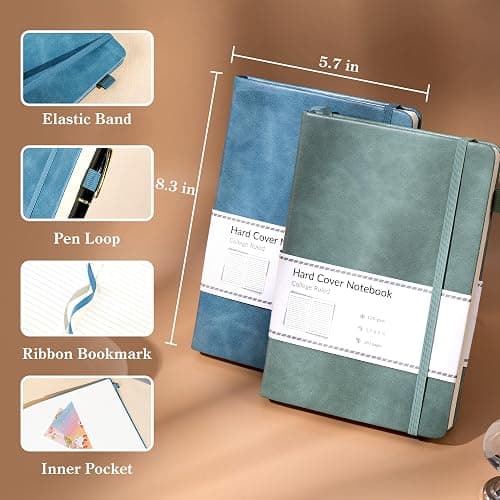 CAGIE Journals Notebooks for Women Men 2 Pack: Journaling Notebooks Journals for Writing Work Leather Diary Hardcover A5 Thick Note Taking Green& Blue thumbnail 3