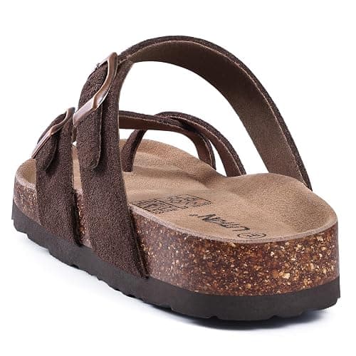 Litfun Women's Genuine Suede Cork Footbed Sandals Comfortable Summer Slides with Adjustable Buckle thumbnail 5