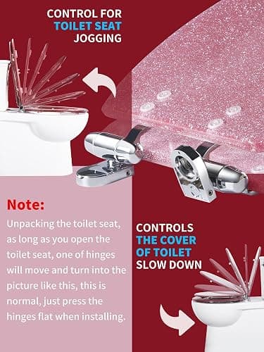 Angol Shiold ROUND Resin Toilet Seat Glitter Pink Soft Close Quick Release Adjustable Metal Hinge Easy to Install also Easy to Clean Decorative Acrylic Seats (17 Inch, Pink Glitter, Ugraded hinge) thumbnail 6