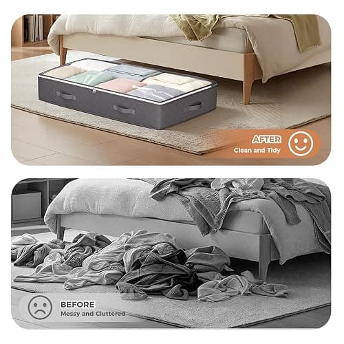 Budding Joy 90L Under Bed Storage Containers, Closet Organizers and Storage Bins, Foldable Underbed Storage Bags for Linen Sheets, Blanket, Clothing, Comforter, Sweaters, Pillows, Wrapping Paper, Grey thumbnail 7