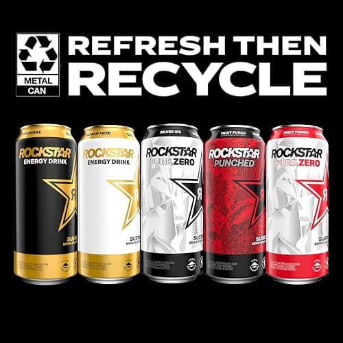 Rockstar Energy Drink with Caffeine Taurine and Electrolytes, Recovery Lemonade, 16oz (12 Pack) (Packaging May Vary) thumbnail 4