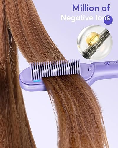 Wavytalk Hair Straightener Brush, Sleek Sweep Ionic Straightening Brush with 6 Temperature Adjust, Anti-Scald Ceramic Straightening Comb Fast Heating for Home Salon, Dual Voltage, Purple. thumbnail 6