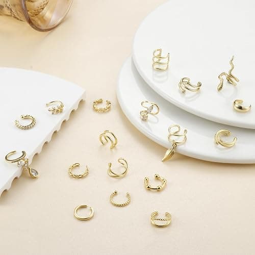HAIAISO 18 Pcs Gold Ear Cuffs for Women Non Piercing Adjustable Ear Cuff Earrings Clip On Cartilage Helix Wrap Ear Jewelry Set - Gold thumbnail 6