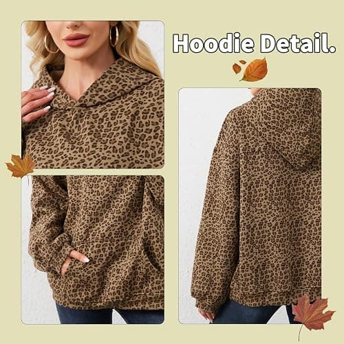 Eutten Womens Camo Hoodies Maple Leaf Print Oversized Hooded Sweatshirt Fleece Pullover Sweatshirts Long Sleeve with Pocket thumbnail 7