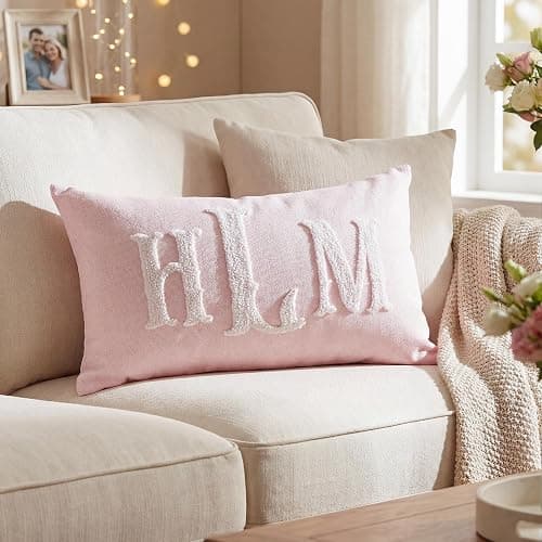 Easycosy Custom Embroidered Monogram Pillow,Personalized Couples Name Wedding Decorative Throw Pillows,Customized Pillow Case for Bed Room Couch Accent, Her Him Gifts - Image 1