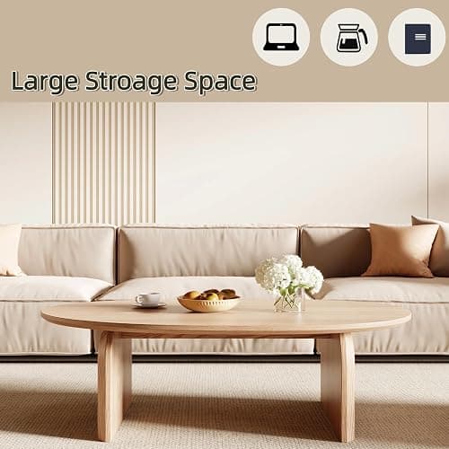 Honyee Modern Oval Coffee Table, Small Coffee Tables for Living Room - Oak Wood Top with Solid Legs, Wooden Center Table Easy Assembly for Living Room &Bedroom,Office, Natural thumbnail 3