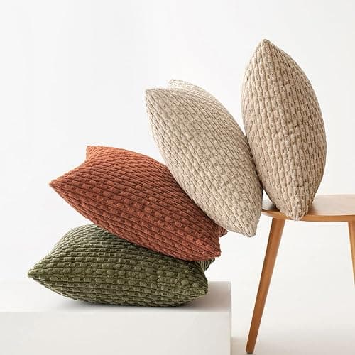 MIULEE Pack of 4 Rust-Olive Green Throw Pillow Covers 18x18 Inch Soft Corduroy Decorative Boho Striped Pillow Covers Pillowcases Modern Farmhouse Home Decor for Couch Bed Sofa Living Room thumbnail 2