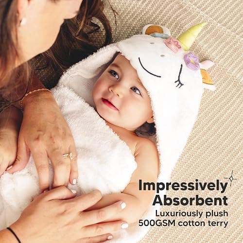 KeaBabies Organic Baby Towel with Hood for Girls, Boys - Soft, Absorbent, 100% Cotton Hooded Baby Towels for Newborns, Infants, Large Hooded Bath Towels for Babies, Kids, Toddler 1-3 (Uria) thumbnail 5