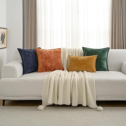 FUTEI Hot Pink Chenille Throw Pillow Covers 18x18 Inch Set of 2,Soft Cozy Bound Edge Design Cushion Case,Home Decor for Couch Bed Living Room thumbnail 2