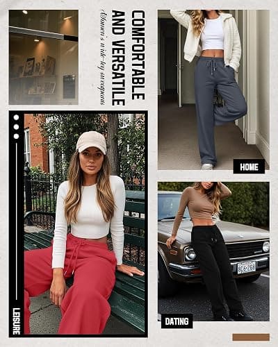 Neer 3 Pack Women's Sweatpants with Pockets, High Waisted Casual Yoga Pants Cozy Lounge Drawstring Loose Wide Leg Jogger thumbnail 2