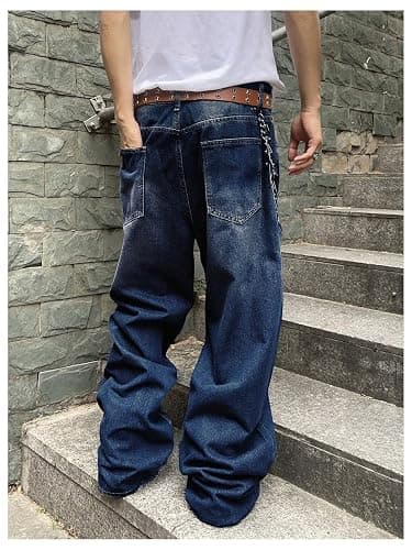 SHENHE Men's Wide Leg Jeans Vintage Baggy Jeans Casual Loose Fit Denim Pants with Pockets thumbnail 2