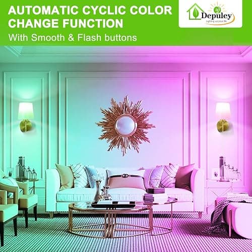 Depuley Battery Operated Wall Sconce: Set of 2 Wireless Wall Lights with Remote Control - Rechargeable 10000mAh RGB Wall Lamp with 15 Colors, Gold Finish for Bedroom Living Room Hallway Home Decor thumbnail 5