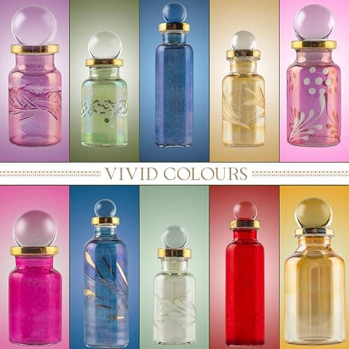 Egyptian Perfume bottles, Empty Glass Mini Bottles for Perfume, Essential Oils or Potion - Set of 10 Decorative Small Vials, Each 2" High (5cm), Assorted Colors thumbnail 6