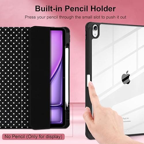 MEEgoodo Case for iPad Air 13 inch 2026(M4) / 2025(M3) / 2024(M2), Tablet Cases with Transparent Acrylic Back Shell, Cover with Pencil Holder + Auto Wake/Sleep + Trifold Stand, White Polka Dot thumbnail 4
