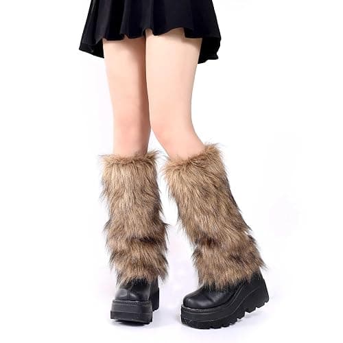 OSPNIEEK Womens Faux Fur Furry Leg Warmers thumbnail 3