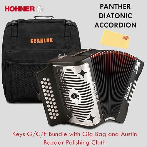 Hohner Panther Diatonic Accordion - Keys G/C/F Bundle with Gig Bag and Austin Bazaar Polishing Cloth thumbnail 2