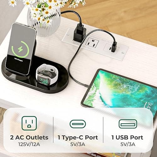 Huuger White Dresser with 5 Drawers & Charging Station, Tall Dresser for Bedroom, Tall Night Stand with PU Leather Finish, Open Shelf, Nightstand for Bedroom, Closet, Hallway, Entryway thumbnail 4