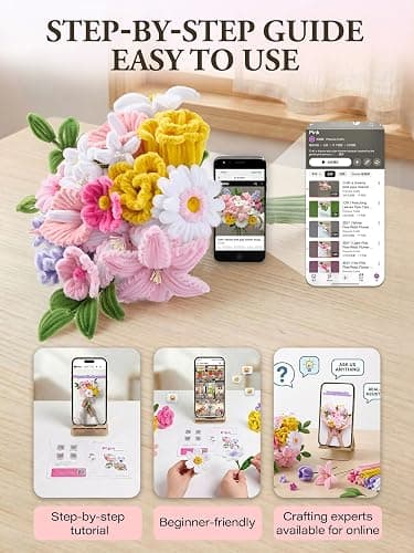 Pheravia 500pcs Pipe Cleaner Flower Kit, DIY Pipe Cleaners Craft Set with Step-by-Step Tutorial, Chenille Stems Bulk for Bouquet Making | Premium 8mm thick, dense, beginner-friendly video tutorials, rich floral accessories, for bouquet making, family crafts thumbnail 4