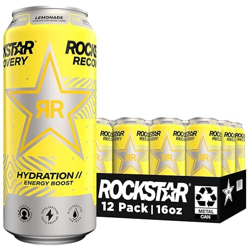 Rockstar Energy Drink with Caffeine Taurine and Electrolytes, Recovery Lemonade, 16oz (12 Pack) (Packaging May Vary) - Image 1