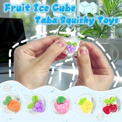 5-Pack Fruit Ice Cube Taba Squishy Mochi Toys, Kawaii Squishies, Fruit Squeeze Stress Balls, Sensory Ice Cube Squishy Mochi Fidget Toy for Kids, Birthday Gifts, Party Favors thumbnail 6