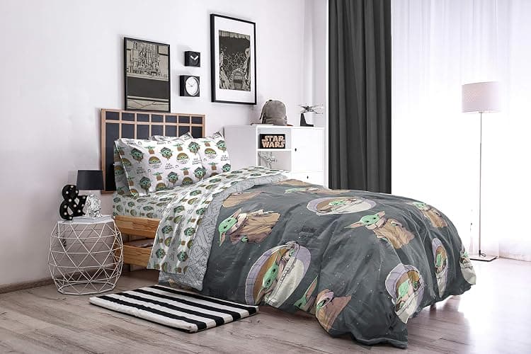 Jay Franco Star Wars The Mandalorian The Child 5 Piece Queen Bed Set - Includes Reversible Comforter & Sheet Set - Bedding Features Baby Yoda - Super Soft Fade Resistant Microfiber Official Product thumbnail 2