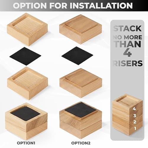 Bed Risers, Furniture Risers (Set of 8-Height 1") Can be Adjusted to 2'' 3''or 4'', Lifts Furniture Risers, Solid Natural Wood Risers, Non-Slip Recessed Hole (Square-Natural Color) thumbnail 3