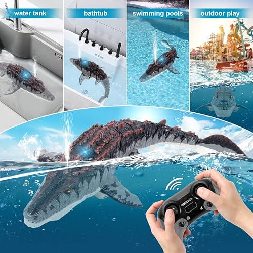 fromeasy Mosasaurus Dinosaur Toys, Upgrade Remote Control Water Toy, Pool Toys for Kids Ages 4-8, RC Dino with Light and Spray Water for Swimming Bath Lake Ocean Christmas Birthday Gift thumbnail 4