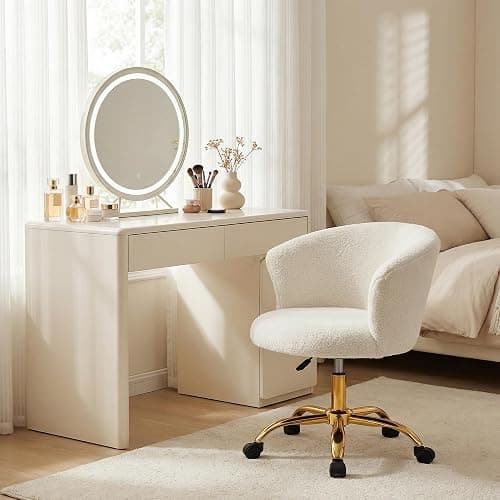 Vinsetto Vanity Chair, Comfy Swivel Office Chair with Adjustable Height, Mid Back, Wheels for Makeup, Armless, Easy Assembly, Gold thumbnail 7