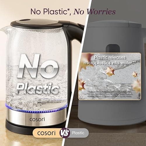 Cosori Electric Kettle, No Plastic Contact With Water, Wide Mouth For Easy Cleaning, Auto Shut Off, 1.7L Tea Kettle & Hot Water Boiler, Water Heater & Teapot, Borosilicate Glass, Black, 1500W thumbnail 4