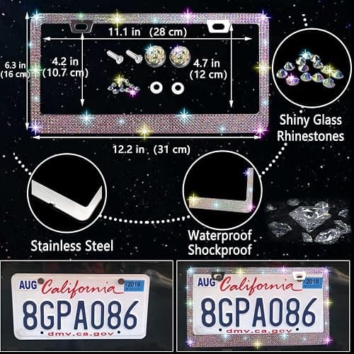 NBTEPEM 27 PCs Multicolor Bling Car Accessories Set for Women, Steering Wheel Covers Universal Fit 15 Inch, Bling License Plate Frame, Bling Phone Holder, Bling Car Coasters thumbnail 3