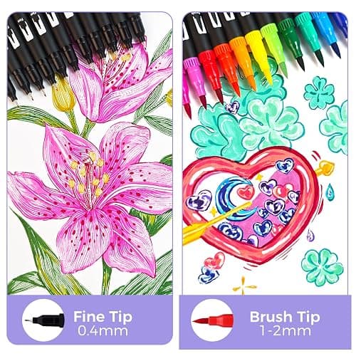 Artecho 120 Colors Markers for Adult Coloring Books, Dual Tip Markers for School, Fine and Brush Tip for Adults Coloring Books, Calligraphy, Drawing, Sketching thumbnail 6