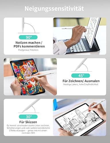 MEKO Stift für Apple iPad 2018-2025 mit Schnellladeleistung, Pen mit Palm Rejection und Neigungssensitivität, Pencil für iPad 6.-10./A16, Pro M4/13,11",12.9", Mini 5.-7., Air M2/M3 3.-5., Weiß thumbnail 5