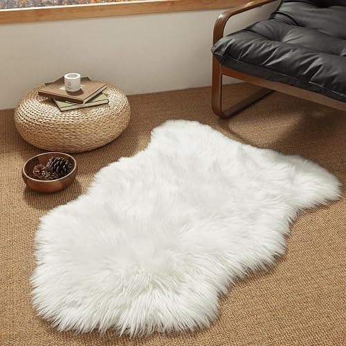 Ashler Faux Fur Rug, Fluffy White Small Sheepskin Rug, Ultra Soft 2x3 Ft Mat, Machine Washable Shag Mats, Nursery Throw for Bed, Living, Kids Room - Image 1