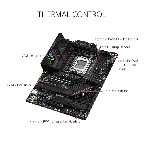 ASUS ROG Strix B650E-F Gaming WiFi AMD Ryzen AM5 ATX motherboard, 12 + 2 power stages, DDR5, three M.2 slots, PCIe 5.0, WiFi 6E, 2.5G LAN, USB 3.2 Gen 2x2 Type-C port, and Aura Sync RGB thumbnail 3