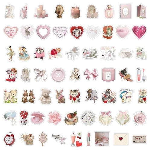 60pcs Coquette Stickers Cute Vinyl Laptop Stickers, Waterproof Aesthetic Stickers, Pink Sticker Pack for Girls Water Bottles Laptop Computer Phone Guitar (60 Coquette Stickers) thumbnail 5
