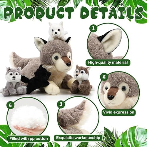 Shappy 5 Pieces Soft Wolf Stuffed Animal Family Set – 16 Inch Large Mommy Plush with 4 Small Baby Plushies on Galentines Valentines Day Easter Birthday Exchange Gifts for Kids Boys Girls thumbnail 3