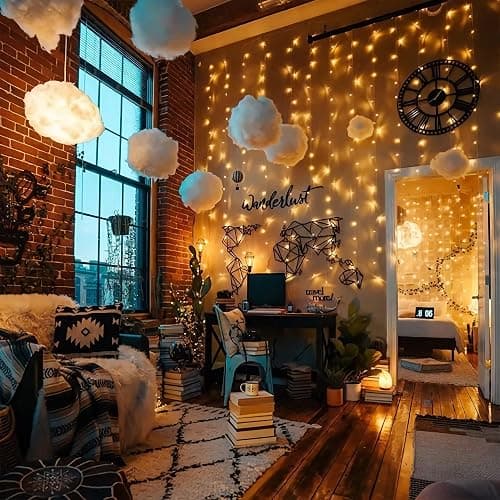poripori 300 LED Curtain String Lights, Twinkle Fairy Lights for Bedroom with 8 Lighting Modes, USB Christmas Lights for Party Home Bedroom Indoor Wall Room Decor (Warm White) thumbnail 3