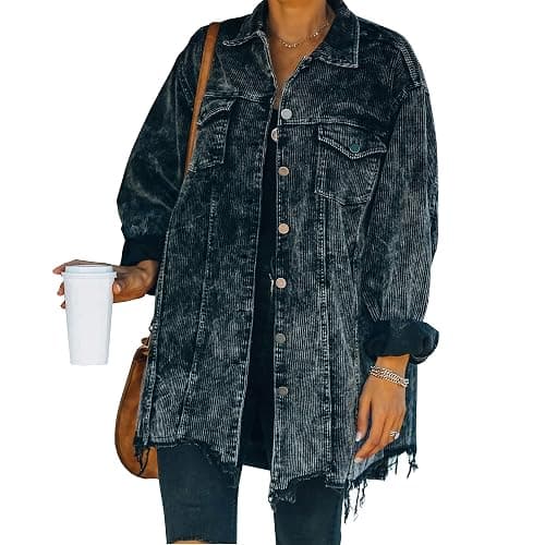 Hixiaohe Women's Casual Oversized Button Down Corduroy Shirt Jacket Coat Washed Retro Shacket - Image 1