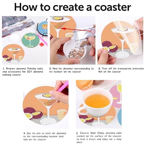 8Pcs Diamond Painting Coasters with Holder,DIY Cocktail Life Coaster Diamond Art Kits for Adults Kids,Beginners Round Full Drill Diamond Art Craft Supplies thumbnail 6