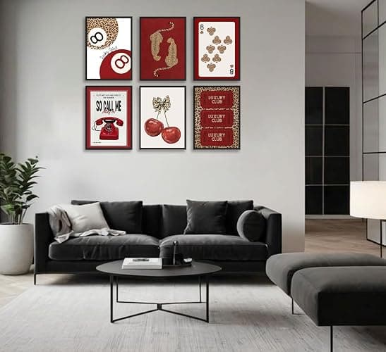 SYZPIKU 6Pcs Trendy Red Leopard Wall Art Cheetah Wall Decor Lucky 8 Ball Poster Red Cherry Bow Canvas Painting for Girls Bedroom Apartment Dorm Home Artwork Decorations Unframed thumbnail 4