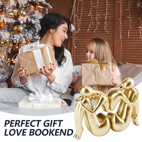 Xmeden Gold Book Ends, Girl Thinker Design, Modern Bookends for Shelves, Non-Skid Heavy Duty Resin Book Stopper for Books, Resin, 1Pair/2Piece thumbnail 7